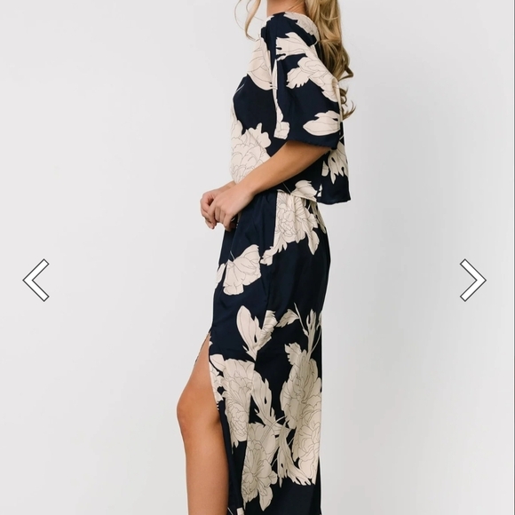 Baltic Born Halston Navy Cream Floral One Shoulder Maxi Dress SzLarge NWT - Picture 5 of 15